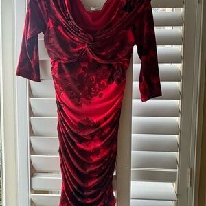 Boston Proper Red Floral Midi Dress